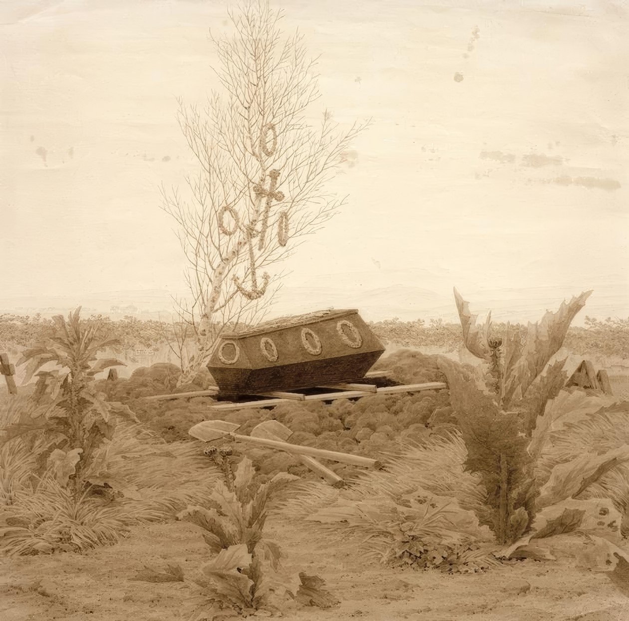 Coffin on a Fresh Grave by Caspar David Friedrich