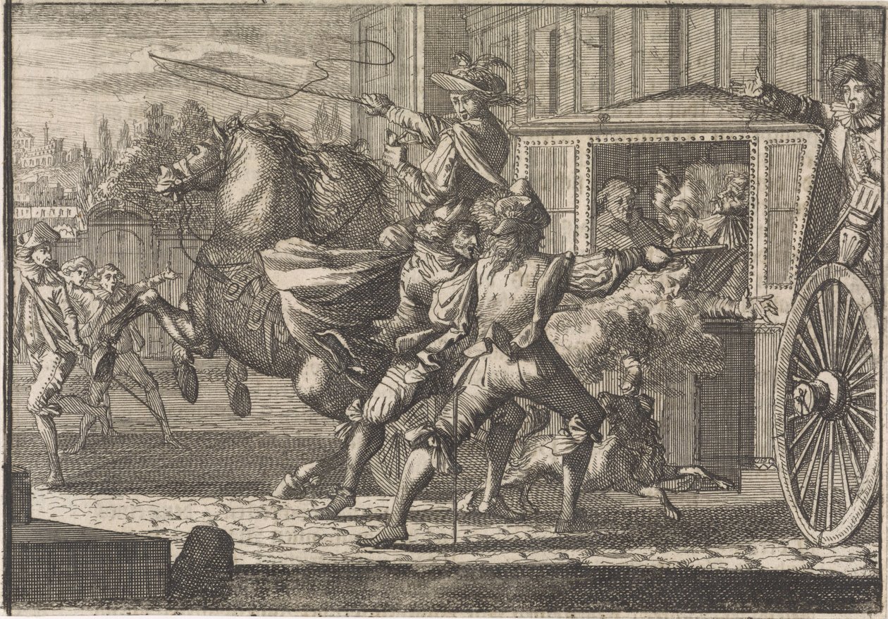 Attack on Nicolau Monteiro, Prior of Cedofeita, in the Streets of Rome by Caspar Luyken (attributed to)