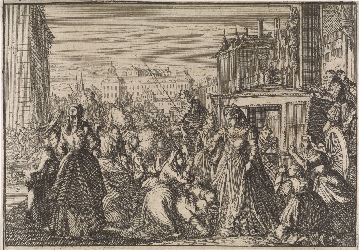 Women Kneeling in Paris Before Queen Anne Begging Her to Lower Taxes, 1645 by Caspar Luyken (attributed to)