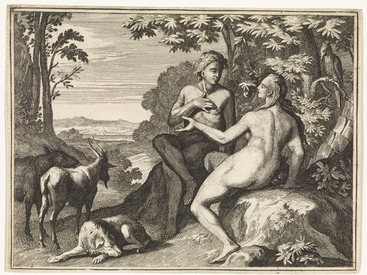 Adam and Eve Surrounded by Animals in Paradise by Caspar Luyken