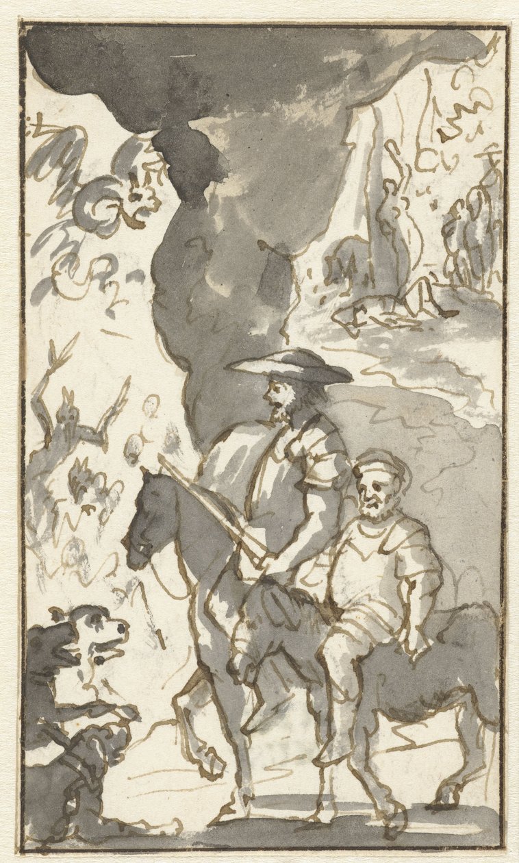 Don Quixote and Sancho Panza Riding Past a Blacksmith (Designs for the Fifth Part of Histoire de l