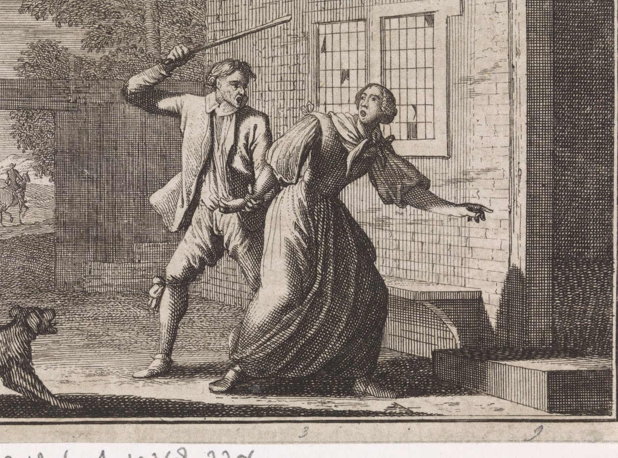 Man Receives His Wife at Home with Beatings by Caspar Luyken