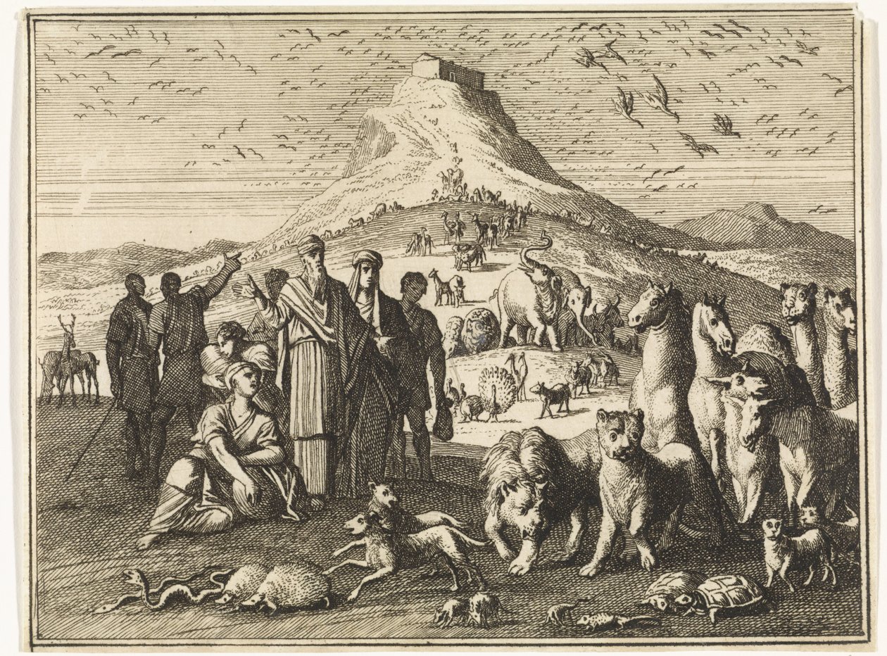 Noah, His Family and the Animals Leaving the Ark by Caspar Luyken