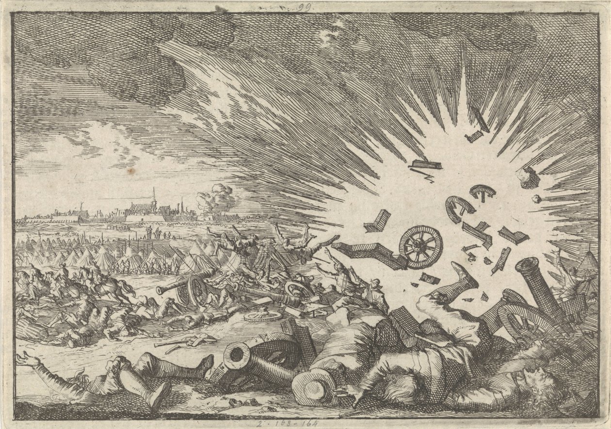 Explosion of a French Gunpowder Magazine during the Siege of Namur, 1640 by Caspar Luyken