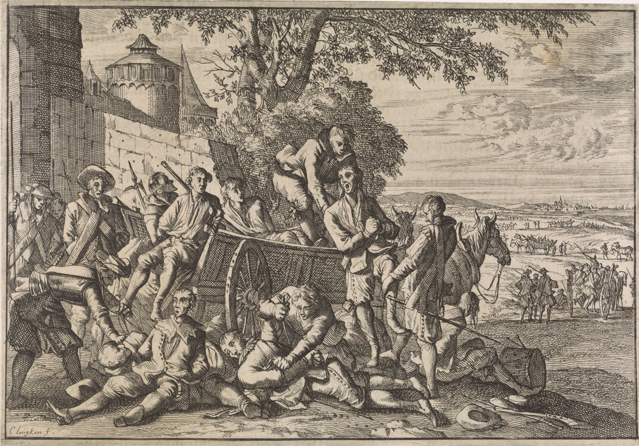 Spanish Soldiers Being Loaded onto Carts and Taken Away, 1641 by Caspar Luyken