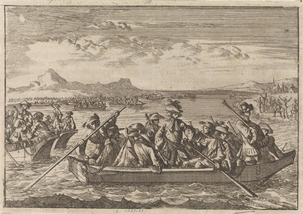 Waldensians Expelled from Savoy Returning in Boats Across Lake Geneva to Their Land, 1689 by Caspar Luyken