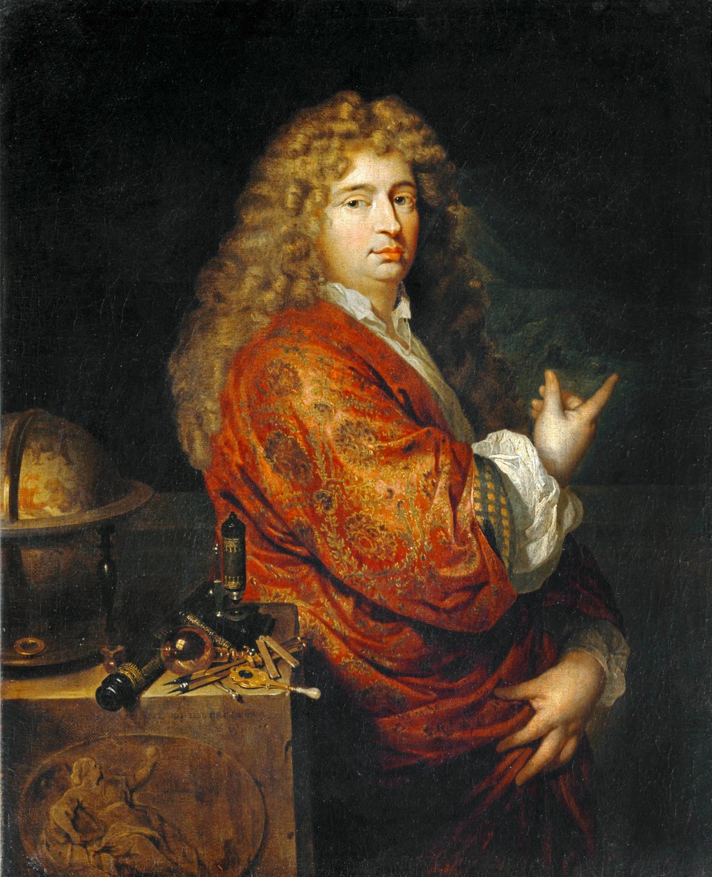 Nicolaes Hartsoeker, physicist, designing a ship in the storm. 1682 by Caspar Netscher