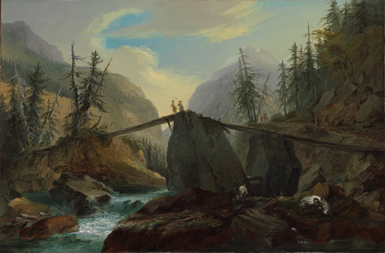 Wooden footbridge over the Lütschine near Gsteig, 1774 by Caspar Wolf