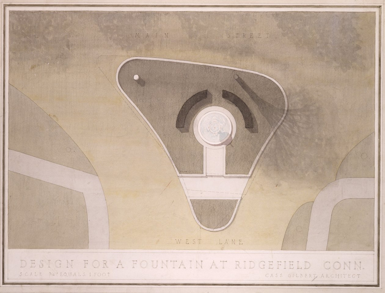 Design for Fountain, Ridgefield, Connecticut by Cass Gilbert