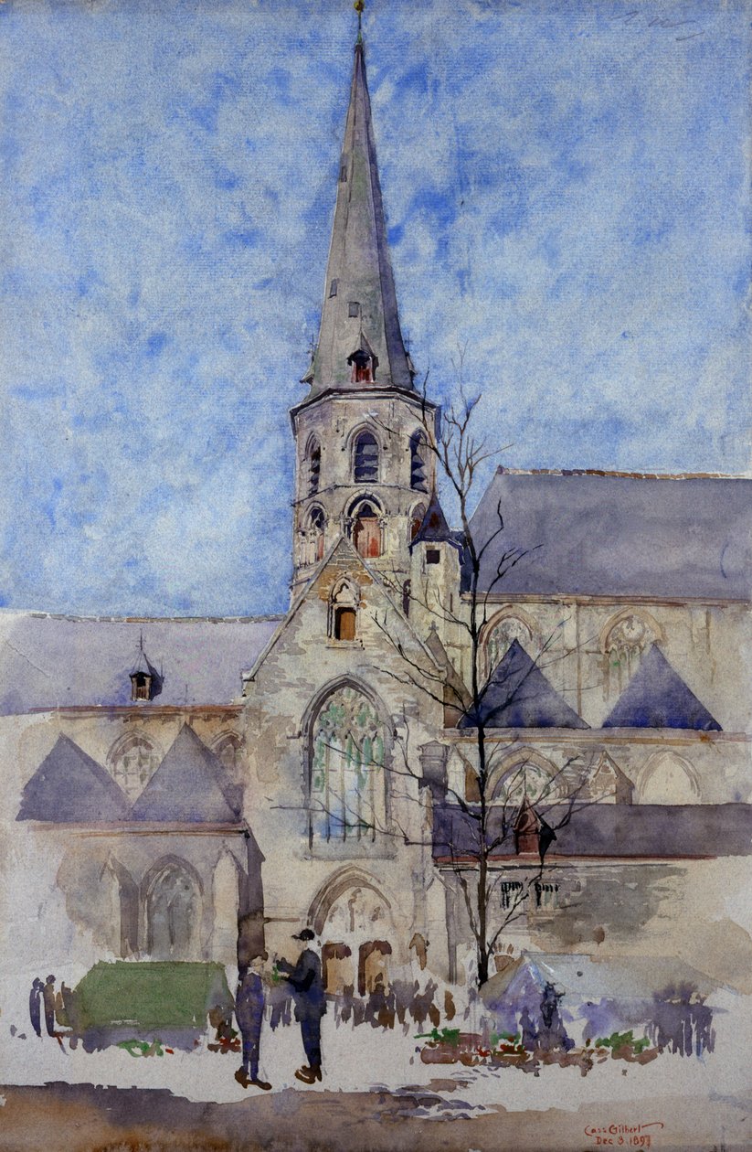 A Market Day Church of St. Jacques, Ghent, Belgium, 1897 by Cass Gilbert