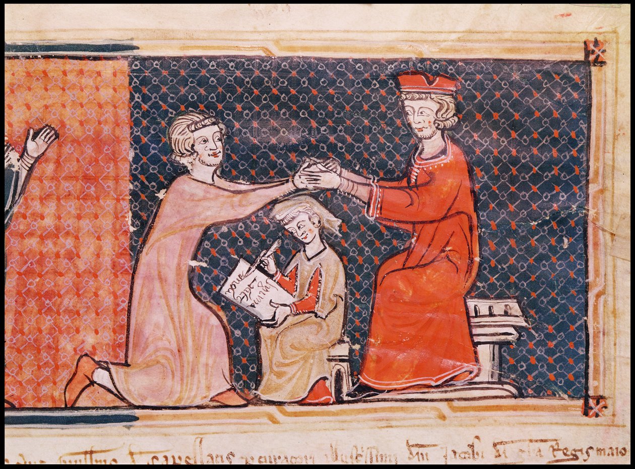 The Royal Prosecutor, the Scribe and the Feudal Lord, from Capbreu de Clayra et de Millas by Catalan School