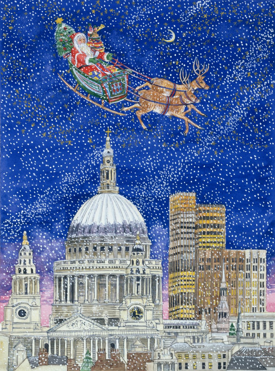 Father Christmas Flying over London by Catherine Bradbury