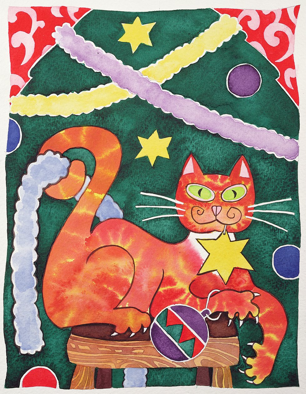 Christmas Cat with Decorations by Cathy Baxter