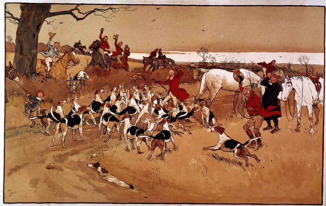 Hunting scene: shooting. Engraving by Cecil Aldin by Cecil Charles Windsor Aldin