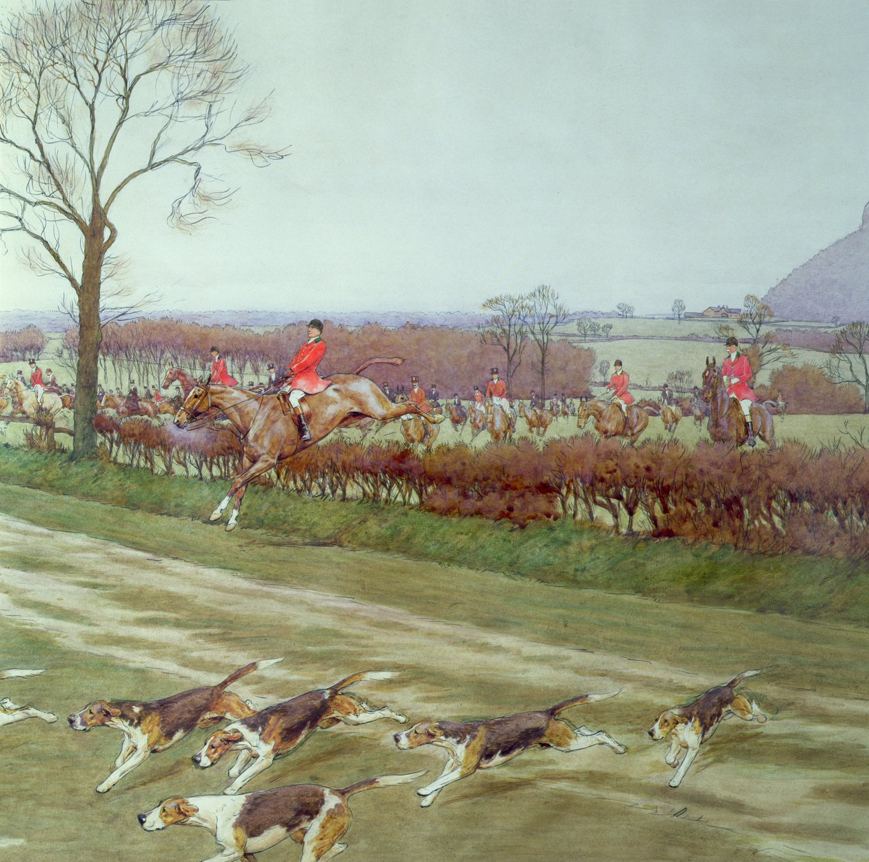 The Cheshire - Away from Tattenhall (detail) by Cecil Charles Windsor Aldin