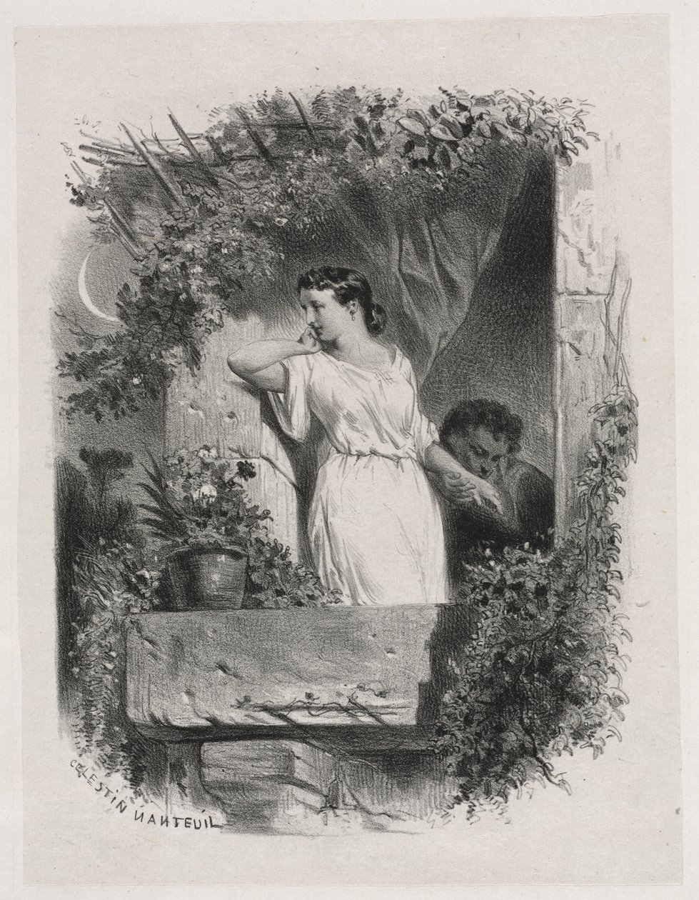 On the Balcony by Celestin Francois Nanteuil