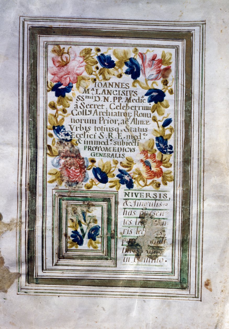 Medical degree issued in Rome by Giovanni Maria Lancisi (1654-1720) by Central Italian School