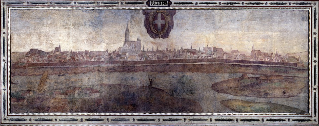 View of the City of Vienna, Austria. View of the Cities of the Habsburg Empire. Fresco of the Michelozzo Court at the Palazzo Vecchio in Florence. Painting by Sebastiano Veronese Giovanni Lombardi, Cesare Baglioni and Turino da Piamonte, circa 1565 by Cesare Baglioni