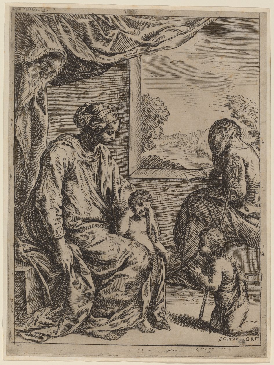 The Holy Family with Saint John the Baptist by Cesare Roberti, after Simone Cantarini