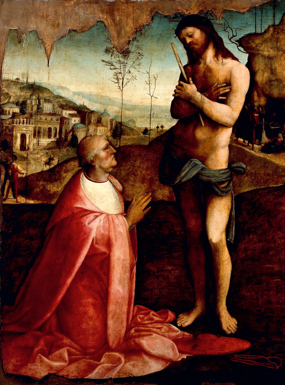Christ Suffering and cardinal Oliviero Carafa in prayer by Cesare da Sesto