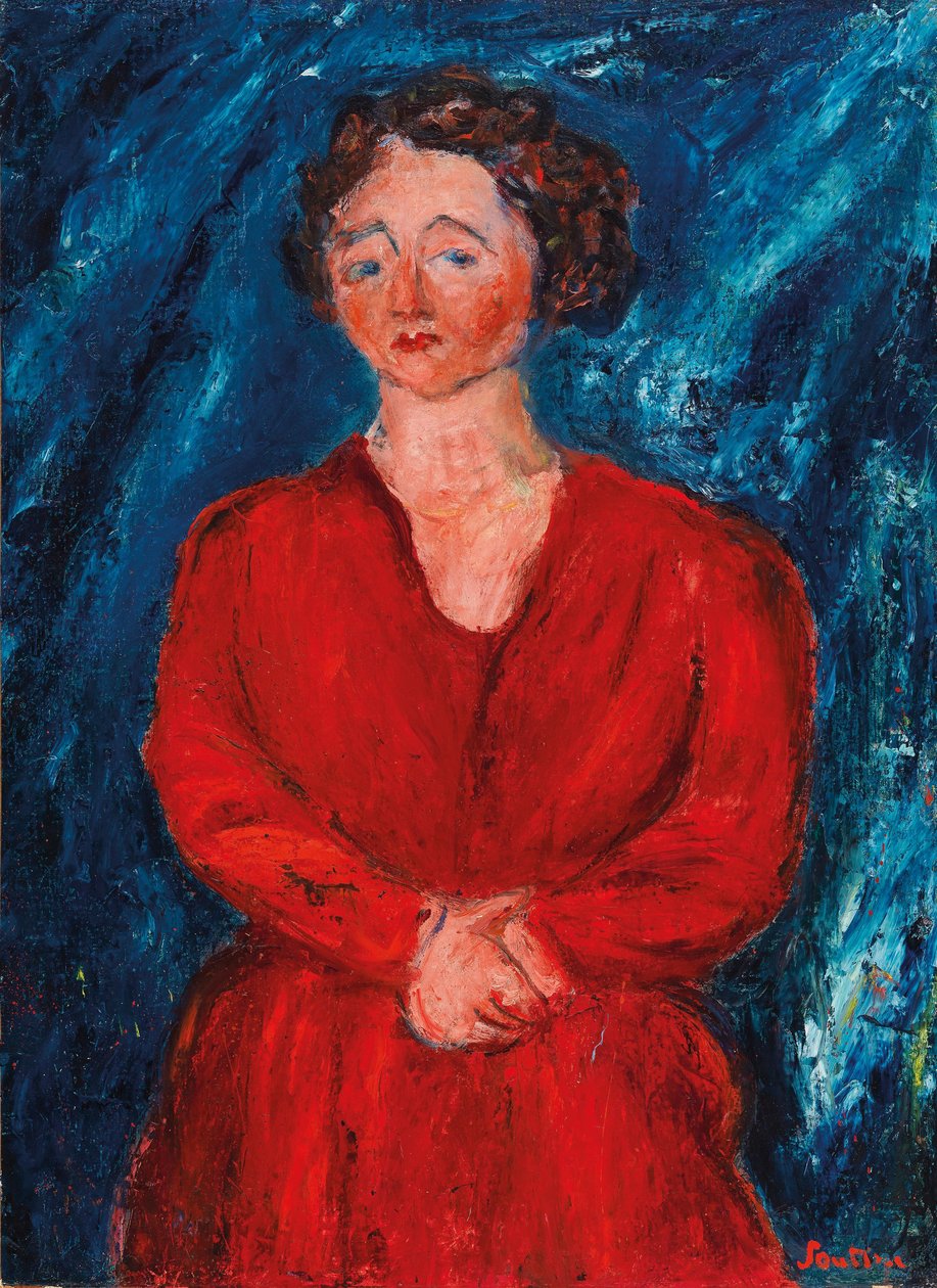The Woman in Red on Blue Background, ca 1928 by Chaim Soutine