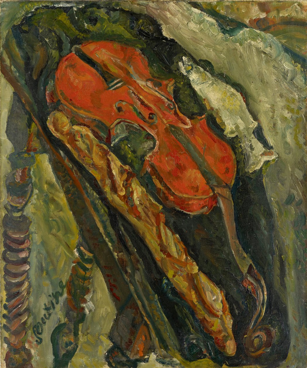 Still life with violin, bread and fish by Chaim Soutine