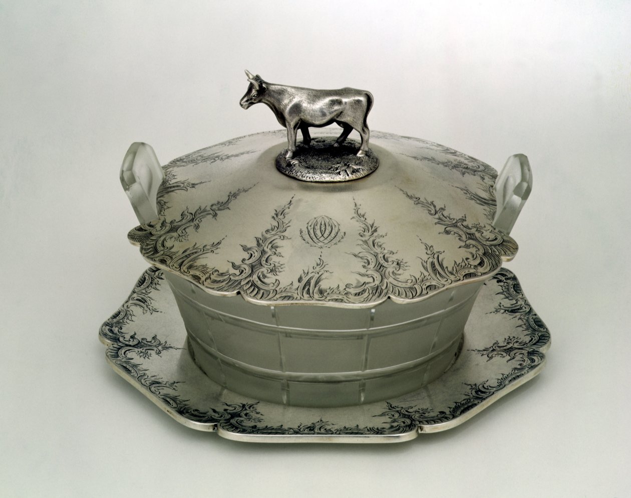 Butter dish with a frosted glass base by Charles and George Fox