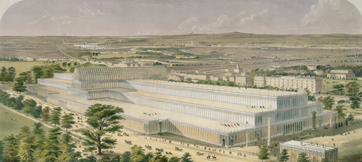 Aeronautic View of the Palace of Industry for All Nations, from Kensington Gardens, pub. by Ackermann by Charles Burton