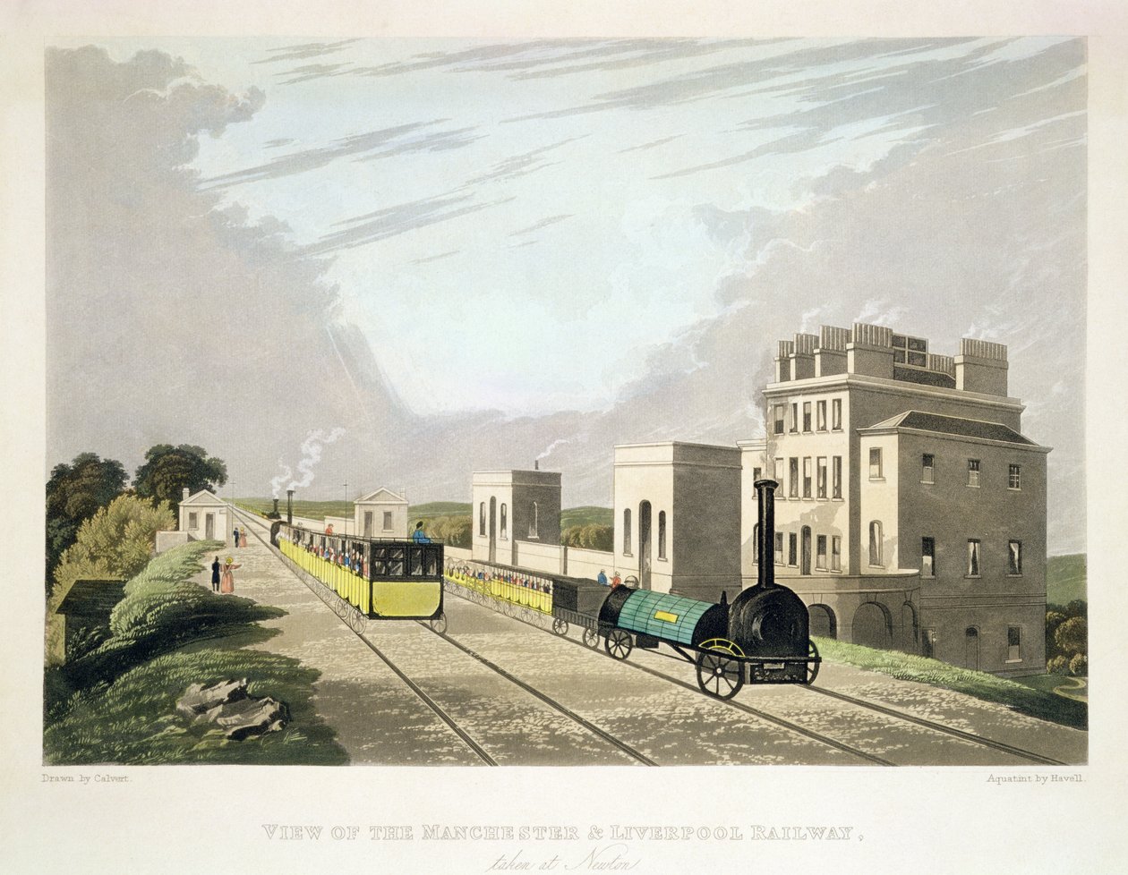 View of the Manchester and Liverpool Railway, Taken at Newton, 1825, Engraved by Havell by Charles Calvert