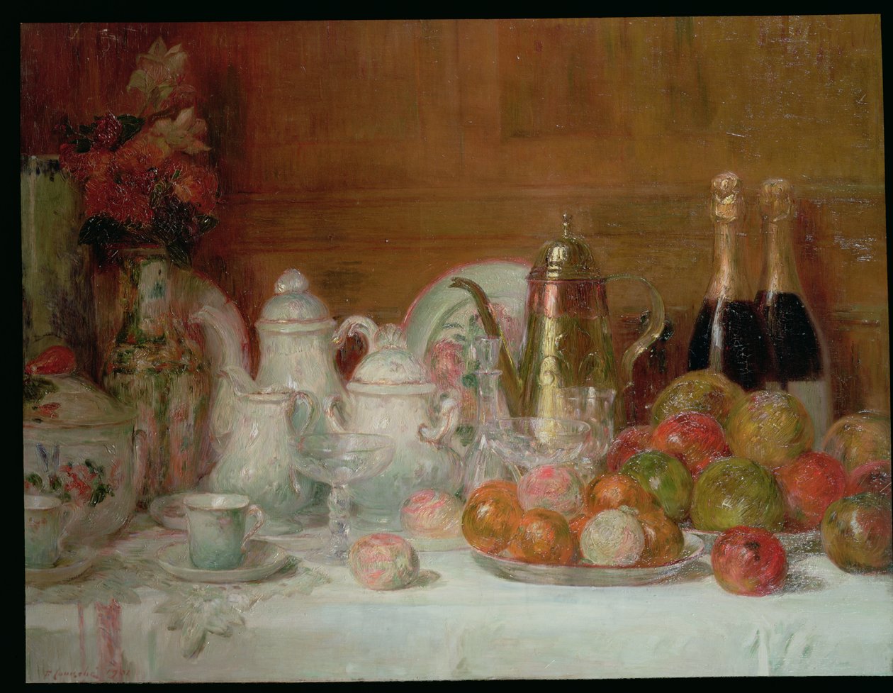 Still Life with Fruit and Champagne Bottles by Charles Couche