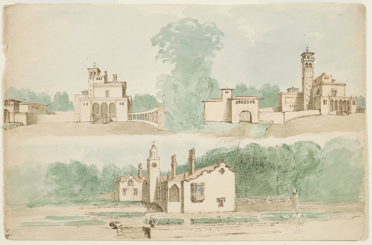 Three Architectural Sketches of Villas by Charles Cromwell Ingham