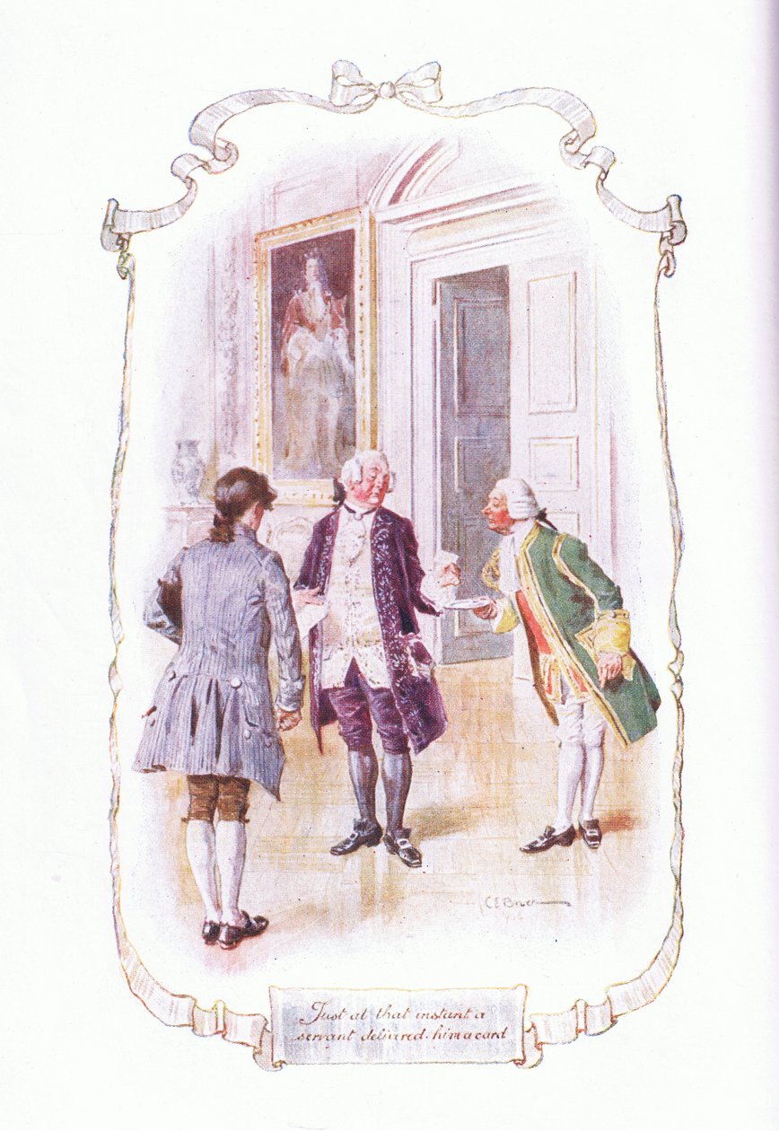 Just at That Moment a Servant Delivered Him a Card, from The Vicar of Wakefield Published by J M Dent & Son Ltd, 1920s by Charles Edmund Brock