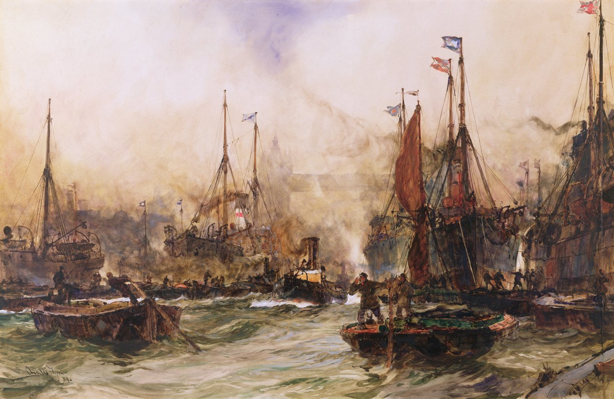 The Thames at Tower Bridge by Charles Edward Dixon