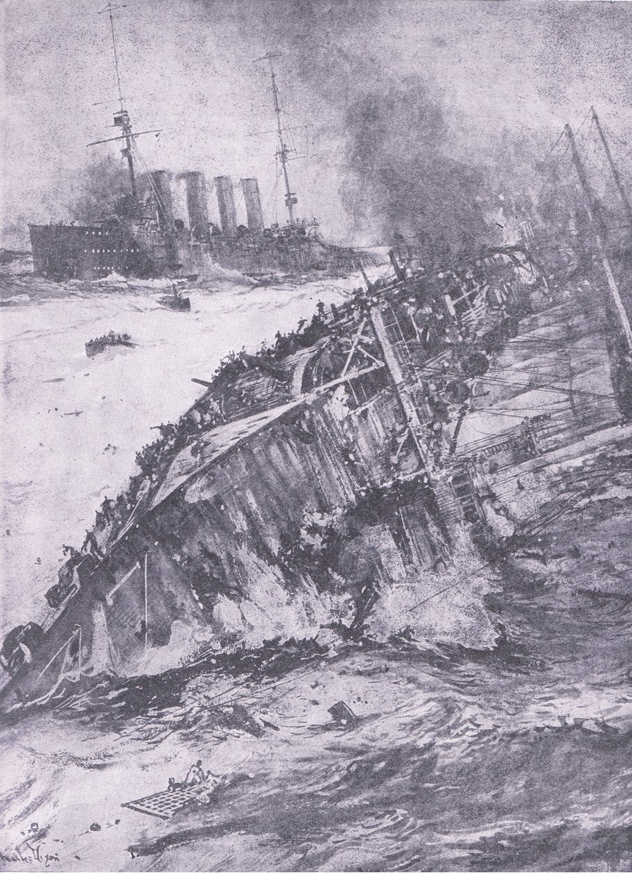 The disaster in the North Sea: the sinking of the Aboukir, from History of the Great War Vol 3 published by Waverley Book Co Limited, c.1920 by Charles Edward Dixon