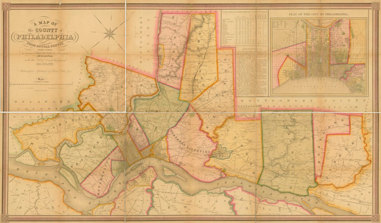 Map of the County of Philadelphia from Actual Survey, 1843 by Charles Jr. Ellet