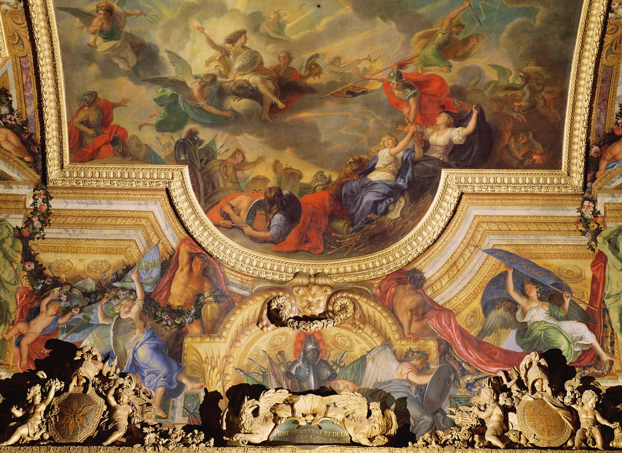 The Capture of the Town and Citadel of Ghent in Six Days in 1678, Ceiling Painting from the Galerie des Glaces by Charles Le Brun