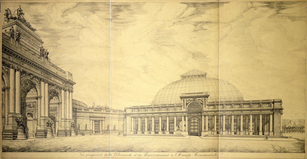 The Triumphal Arch and One of the Semicircular Colonnaded Wings of the Palais du Cinquantenaire, Brussels, 1906 by Charles Louis Girault