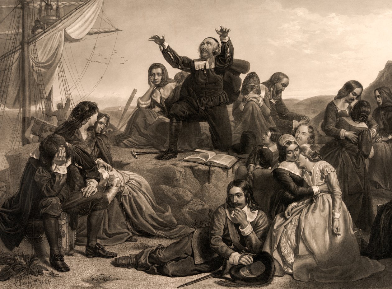 Departure of the Pilgrim Fathers, 1620 by Charles Lucy