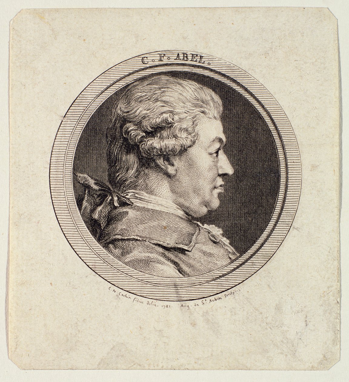 Carl Friedrich Abel (1723-87) engraved by Augustin de Saint-Aubin (1736-1807) 1781 by Charles Nicolas II Cochin