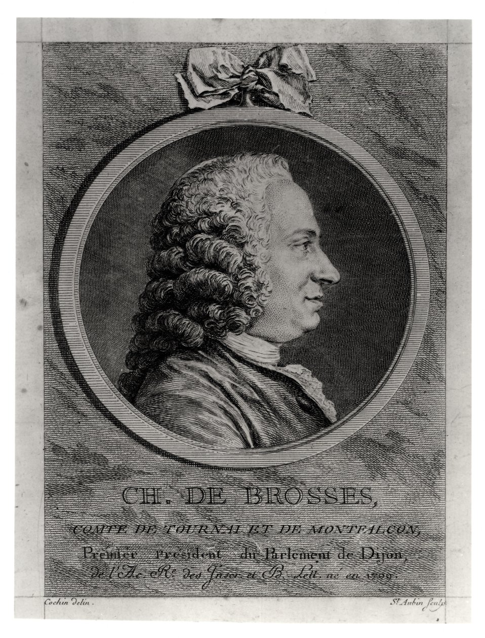 Charles de Brosses, Count of Tournai and Montfaucon, engraved by Augustin de Saint-Aubin by Charles Nicolas II Cochin