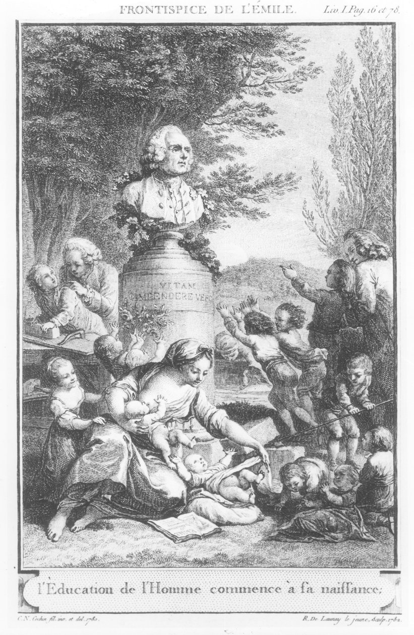 Frontispiece to 'Emile' by Jean-Jacques Rousseau Engraved by Robert ...