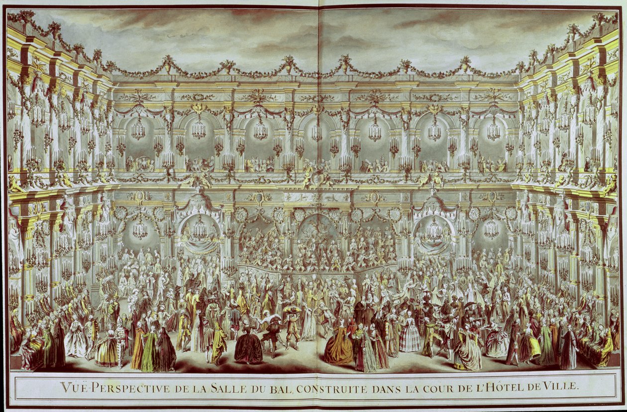 Perspective view of the ballroom constructed in the courtyard of the Hotel de Ville in Paris on the occasion of the Dauphin