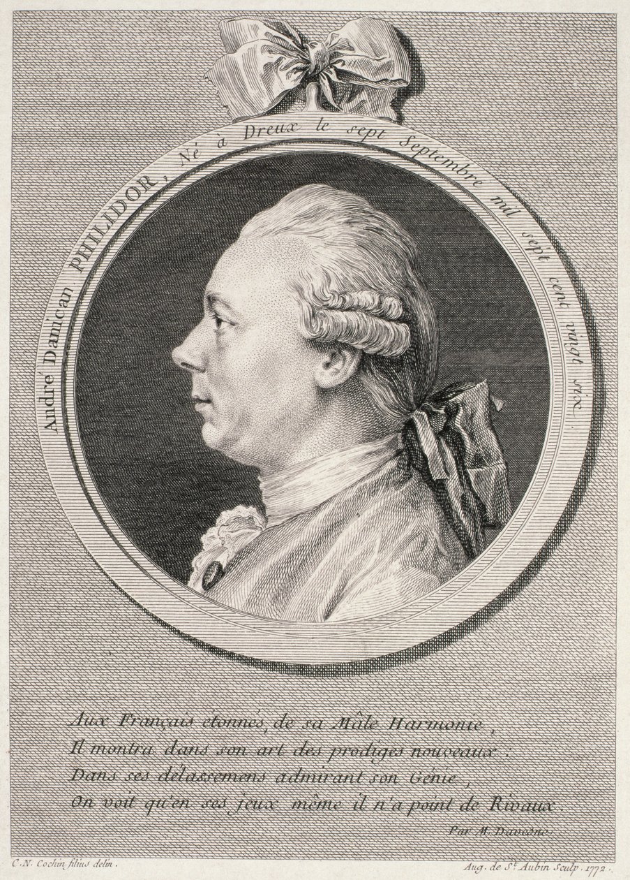 Portrait of Francois-Andre-Danican Philidor (1726-95) engraved by Augustus de Saint-Aubin, 1772 by Charles Nicolas II Cochin