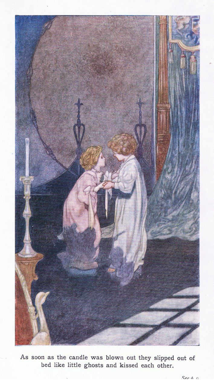 As soon as the candle was blown out, they slipped out of bed, like little ghosts and kissed each other by Sir John Charles Robinson