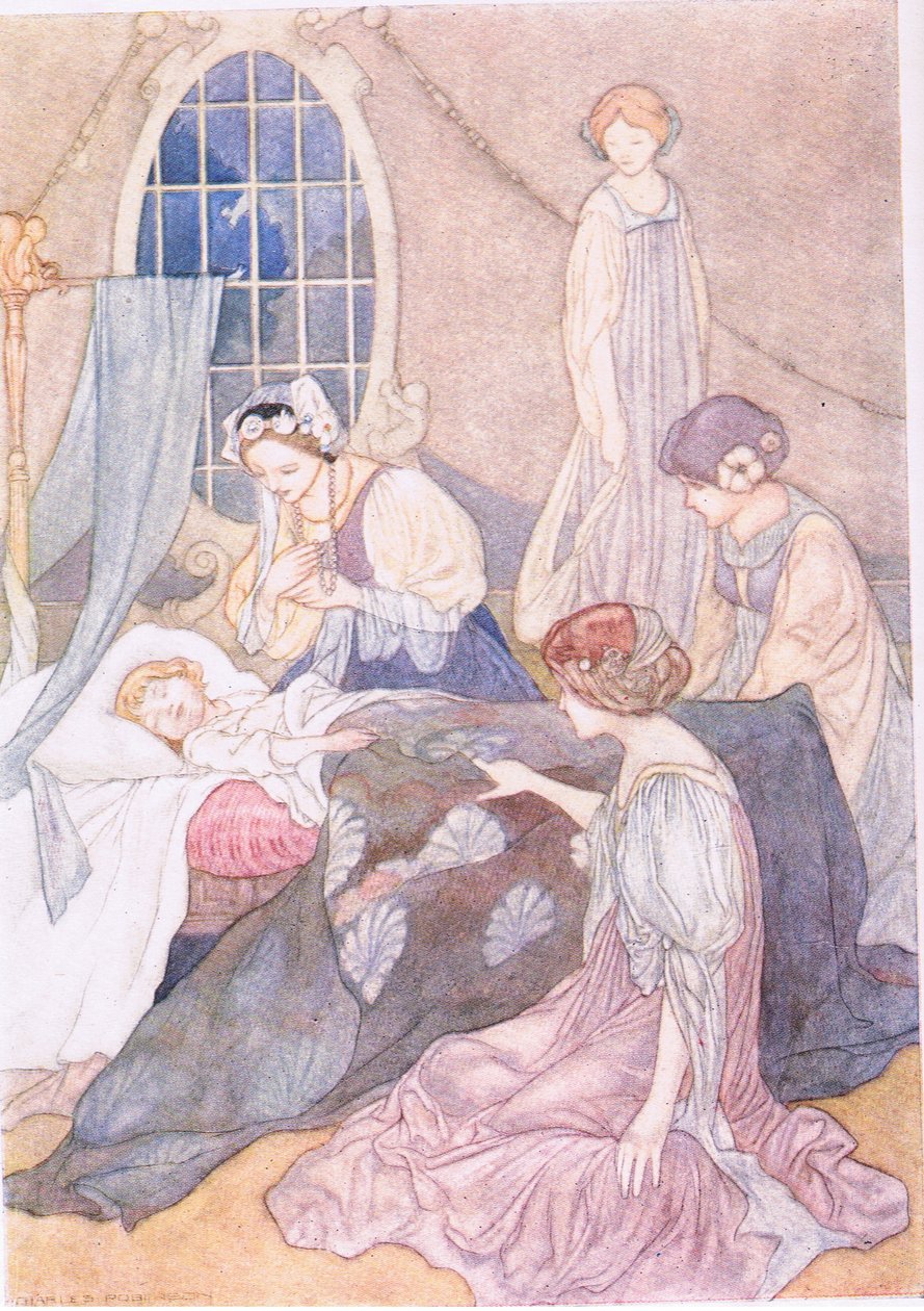 She went to her room, where slept her son George, guarded by waiting women by Charles Robinson