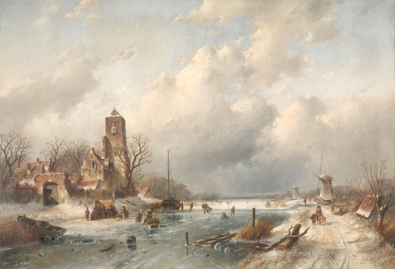 Winter Scene by Charles-Henri-Joseph Leickert