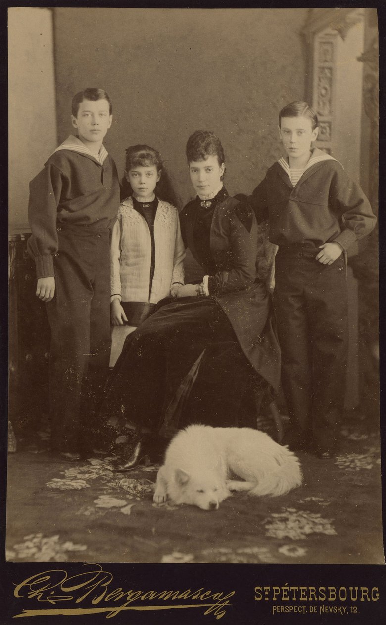 Empress Maria Fyodorovna with children, Nicholas Alexandrovich, George Alexandrovich and Xenia Alexandrovna by Charles Bergamasco