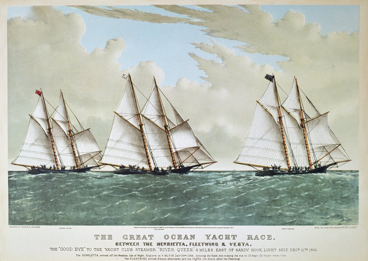 Great Ocean Yacht Race of 1866 between the Henrietta, Vesta & Fleetwing, published by Currier & Ives by Charles (after) Parsons