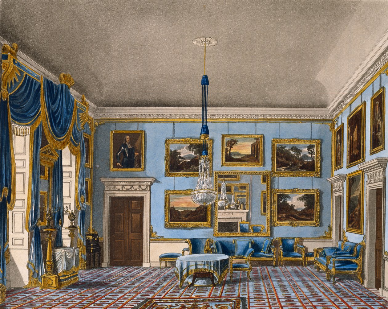 Blue velvet hall, Engraving from The History of the Royal Residences by Charles (after) Wild