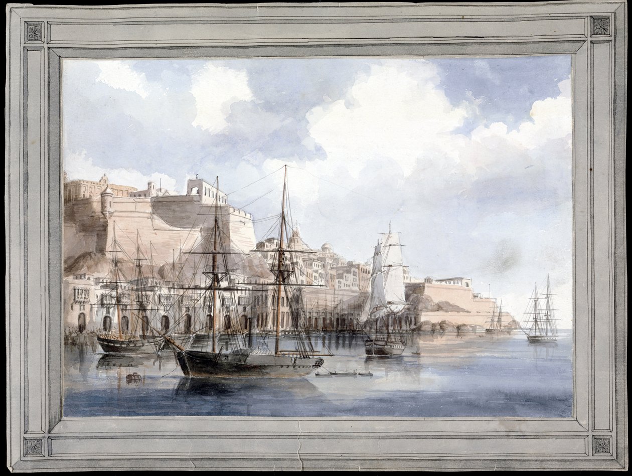 View at Malta (the Grand Harbour of Valletta with Fort Sant Angelo) by Charles Andrew Dyce